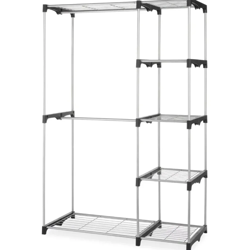 

Whitmor Double Rod Closet System, Metal with Resin Connectors, Silver and Black