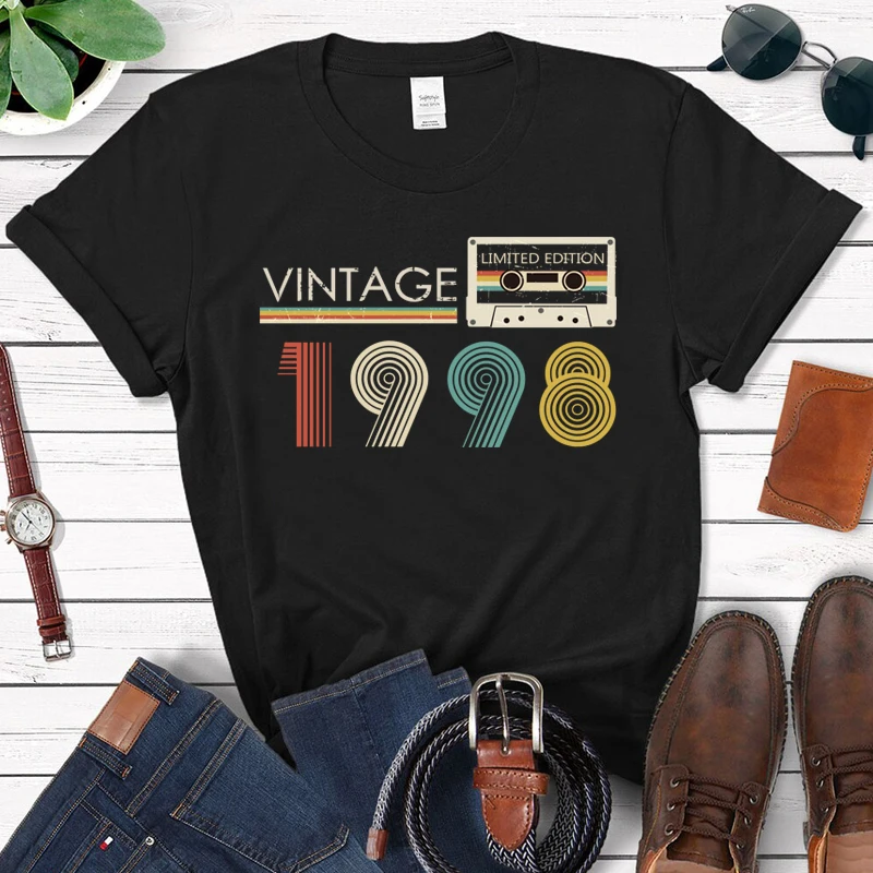 

Vintage Audio Tape 1998 Limited Edition T Shirt Women Harajuku 25th 25 Years Old Birthday Party Top Retro Tshirt Daughter Gift