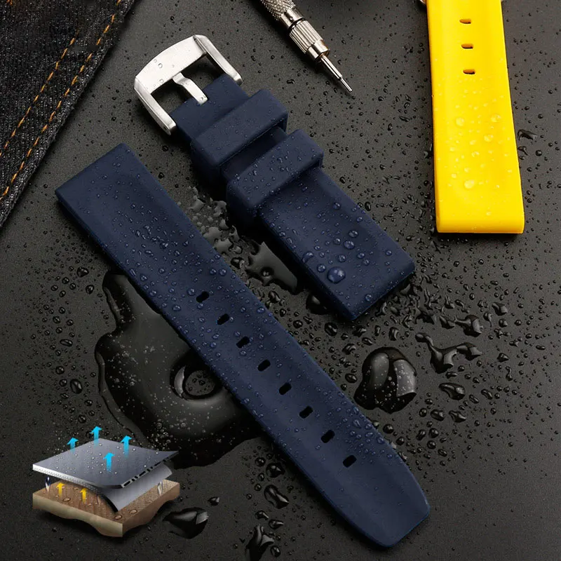 22mm  Soft silicone Watch Band for B-reitl-ing Watchband Avenger Challenger Yellow Wolf Super Ocean Culture men's Strap Bracelet enlarge