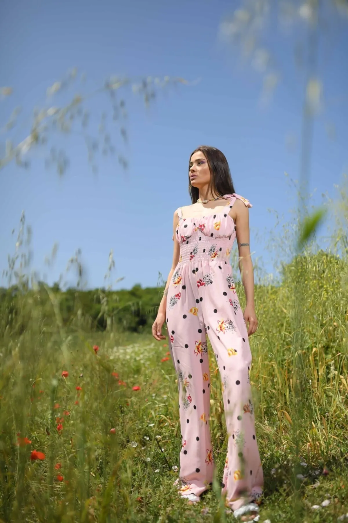 

Women's Overalls Martha Pink Polka Dot Jumpsuit Hot Style Quality Fabric Sleeveless Baggy Trousers Casual Jumpsuit