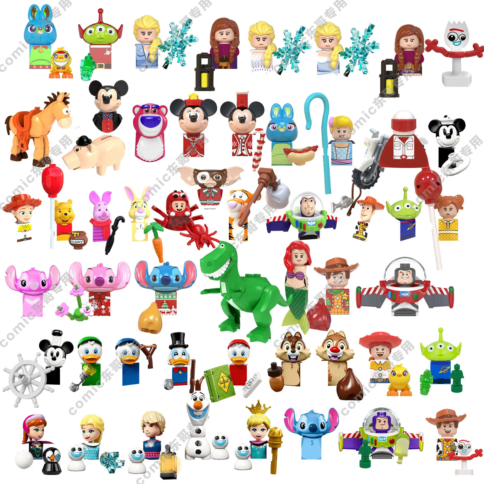 Disney-Mini figuras de acción, bloques de construcción, dibujos animados, Mickey Mouse, Winnie The Pooh, Frozen, Stitch, pato Donald
