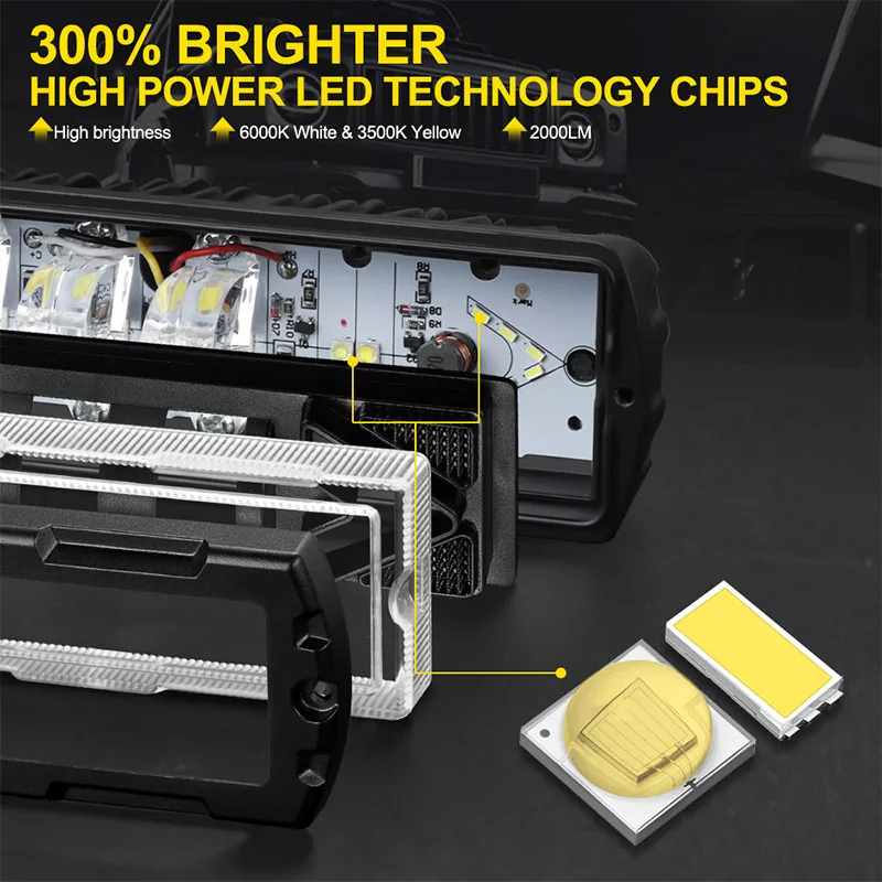 2 шт. 6-дюймовый светодиодный светильник 12 В 24 для бездорожья белый желтый