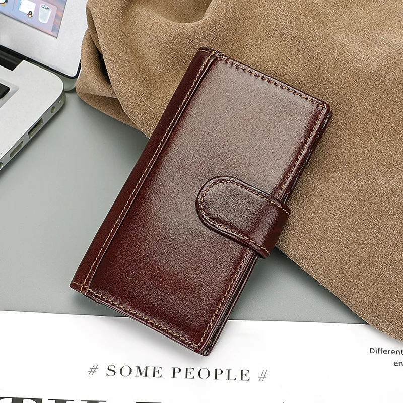 

2023 New Genuine Pickup Case Oil Wax Skin RFID Anti Theft Brush Multi Card Long Wallet Coin Wallet