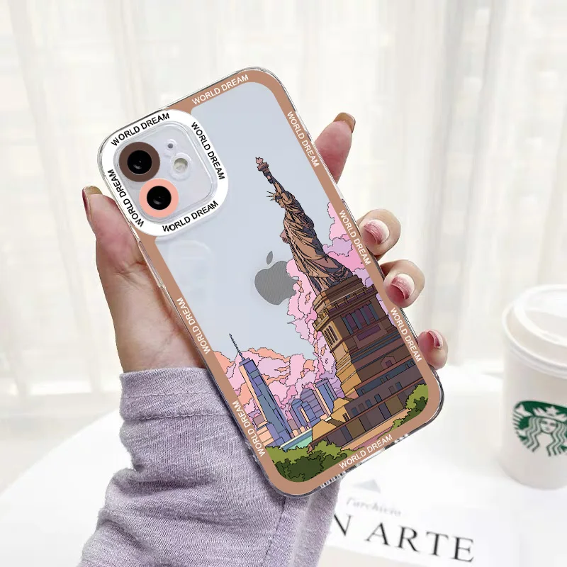 

World Famous Historical Landmark Building Clear Phone Case for iphone 11 12 13 ProMax 7 8 Plus SE 2020 X XR XS Transparent Cover