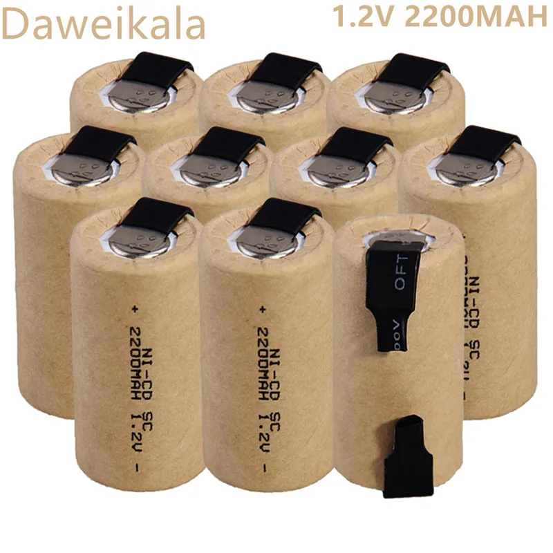 1.2V Battery SC Rechargeable Battery 1.2V 2200mAh Sub C NI-CD Cell With Welding Tabs for Electric Drill Screwdriver DIY BATTERI