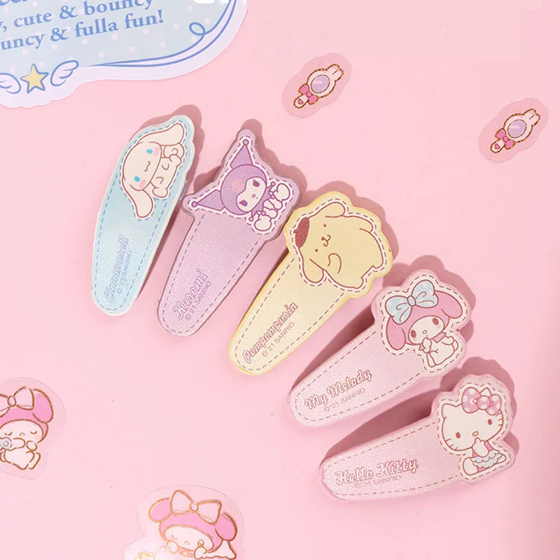 2Pcs Kawaii Sanrioed Anime Cartoon series mymelody Cinnamoroll Kuromi cute fashion PU Hairpin Girly Heart Hair Accessories