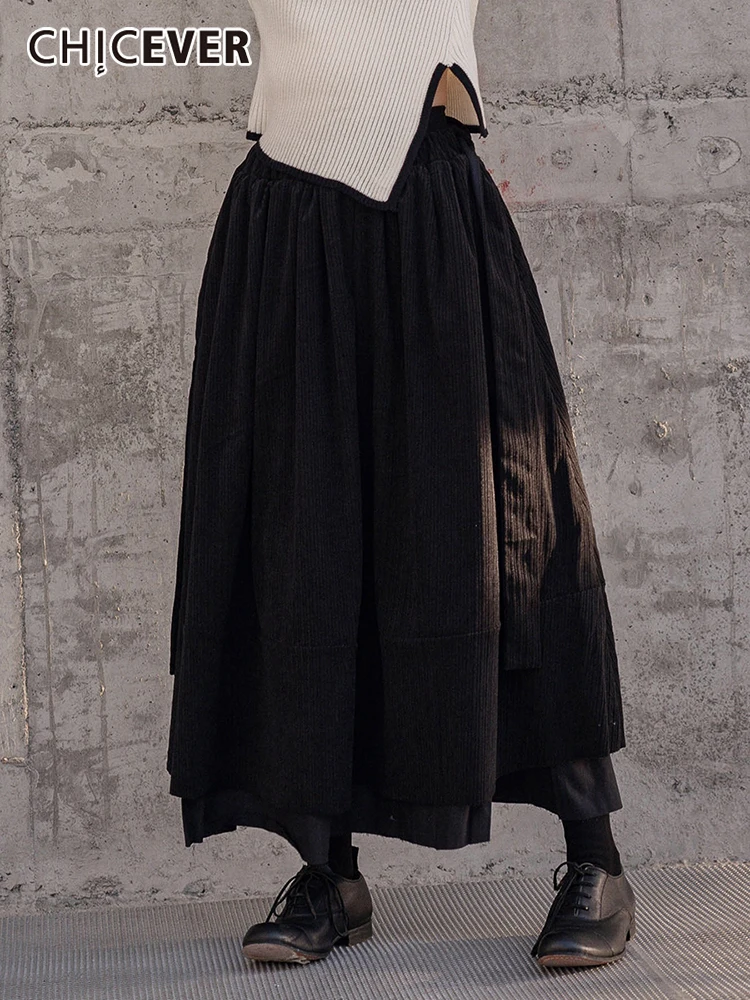 

CHICEVER Minimalist Skirts For Women High Waist Folds Patchwork Lace Up Vintage Temperament Skirt Female Fashion Clothing 2022
