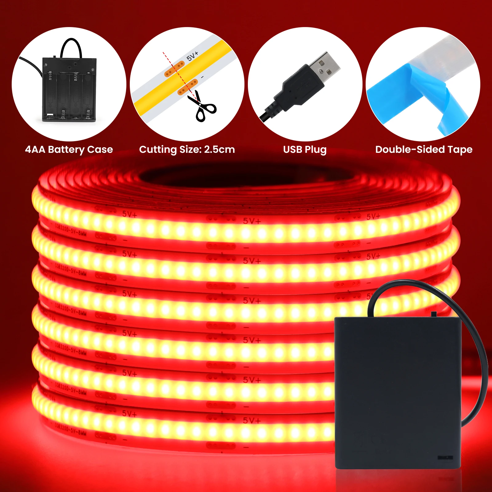 

XUNATA светодиодная лента COB 8мм 320leds/м 0.5м