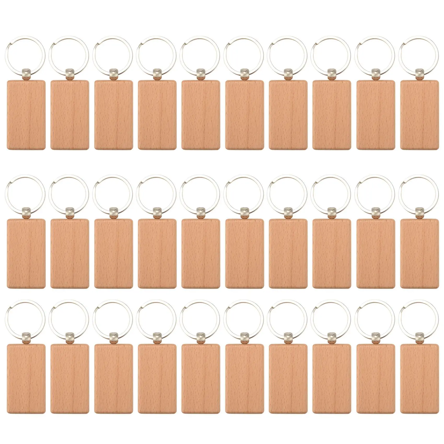 

30Pcs Blank Rectangle Wooden Key Chain Diy Wood Keychains Key Tags Can Diy Gifts