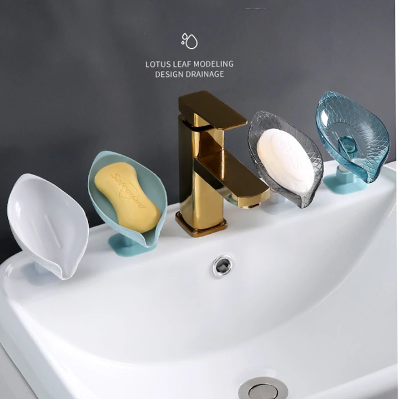 

Leaf-shaped Bathroom Suction Cup Soap Dish with Drain Water Double Row Hole Holder for Kitchen Tableware Sponge Shower Storage