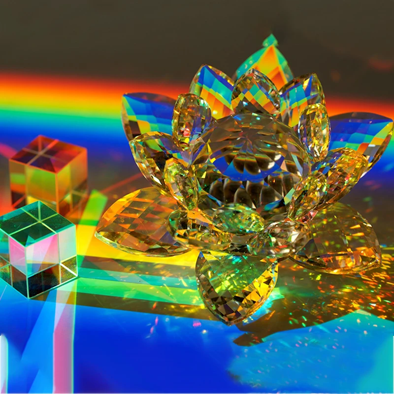 

80mm Crystals Lotus Flower Crafts Figurine Miniature Fengshui Ornaments Buddhist Collection Ornament Home Decoration Figurine