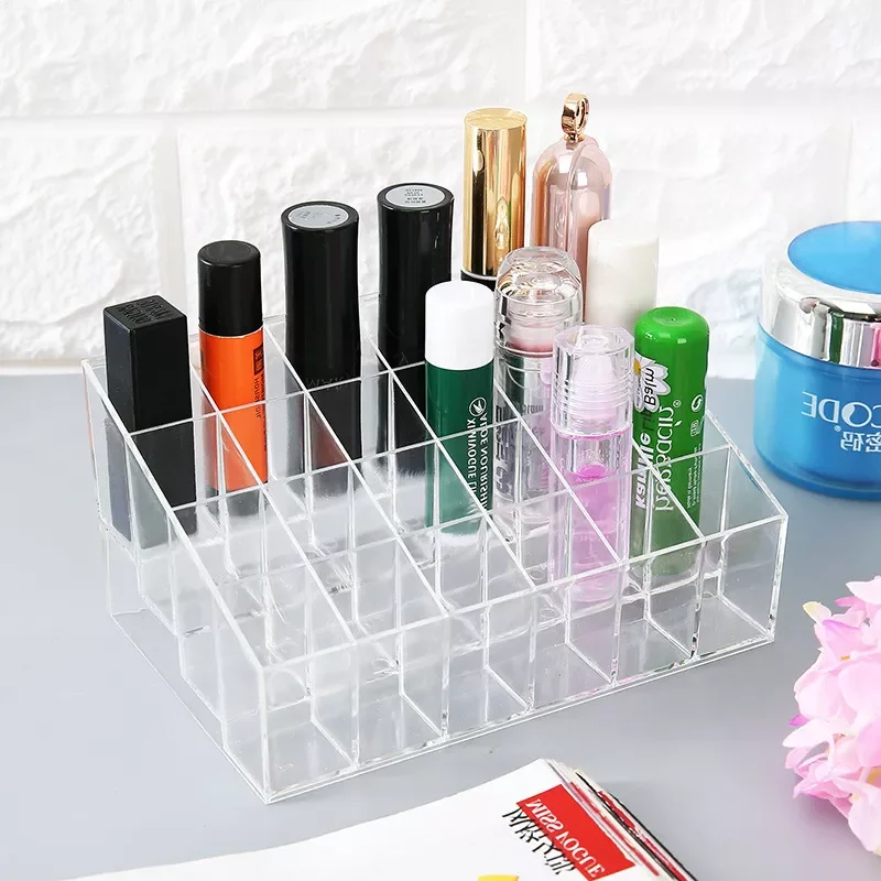 

NEW Grid Lipstick Box Acrylic Makeup Organizer Storage Box Lipstick Nail Polish Display Stand Holder Cosmetic Organizer Box #