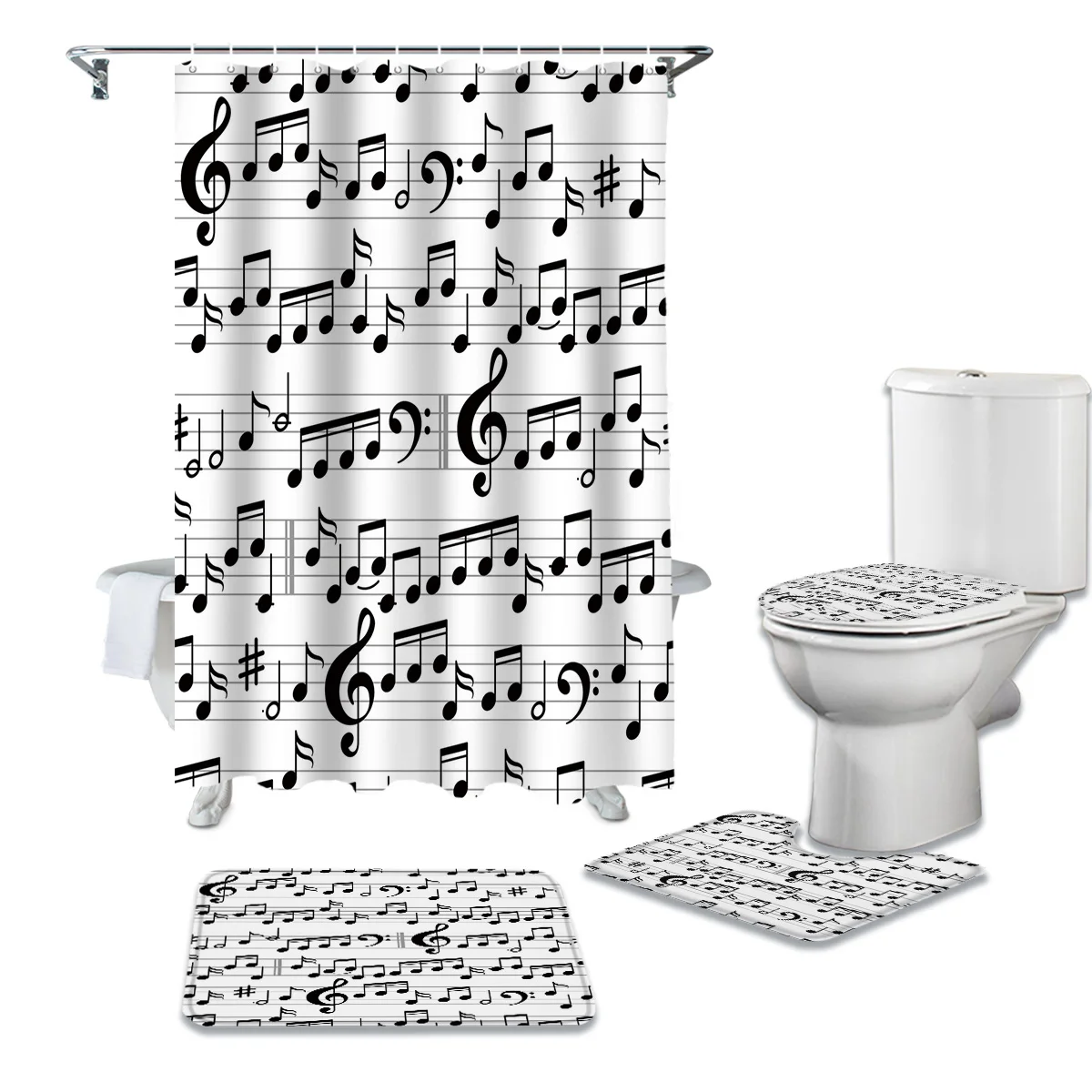 

Tab Music Note черно-белая душевая занавеска с принтом, набор ковровых покрытий, крышка для туалета, коврик для ванной комнаты, бытовой