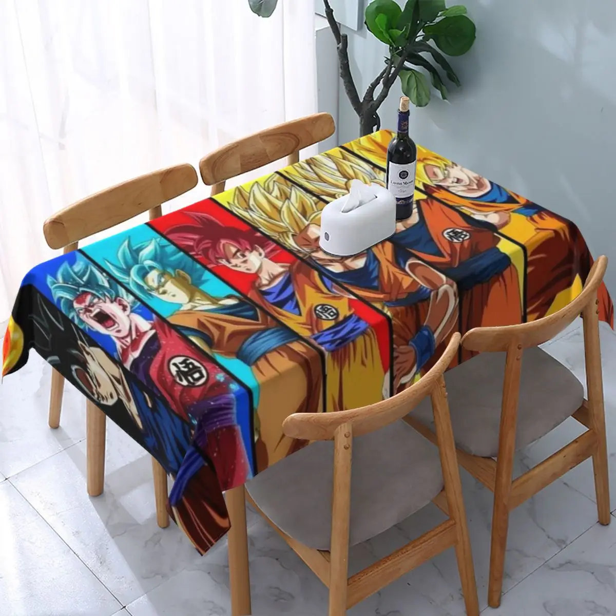 

Rectangular Son Goku Table Cloth Waterproof Tablecloth 45"-50" Table Cover Backed with Elastic Edge