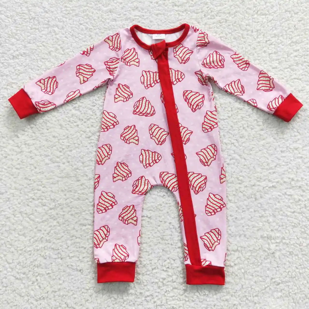 

baby clothes soft milk silk long sleeve Christmas CAKE pink zip sleeper romper clothes long sleeve baby rompers wholesale