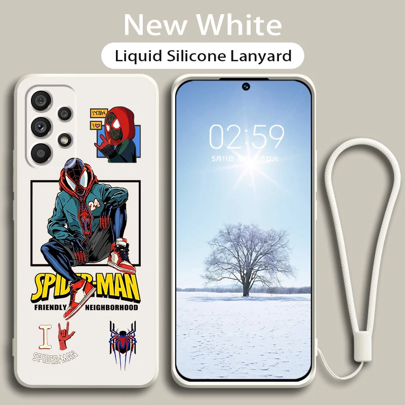 

Phone Case For Samsung A73 A53 A33 A52 A32 A23 A22 A71 A51 A21S A03S A50 A30 5G Marvel Spiderman Avengers Art Liquid Rope Cover