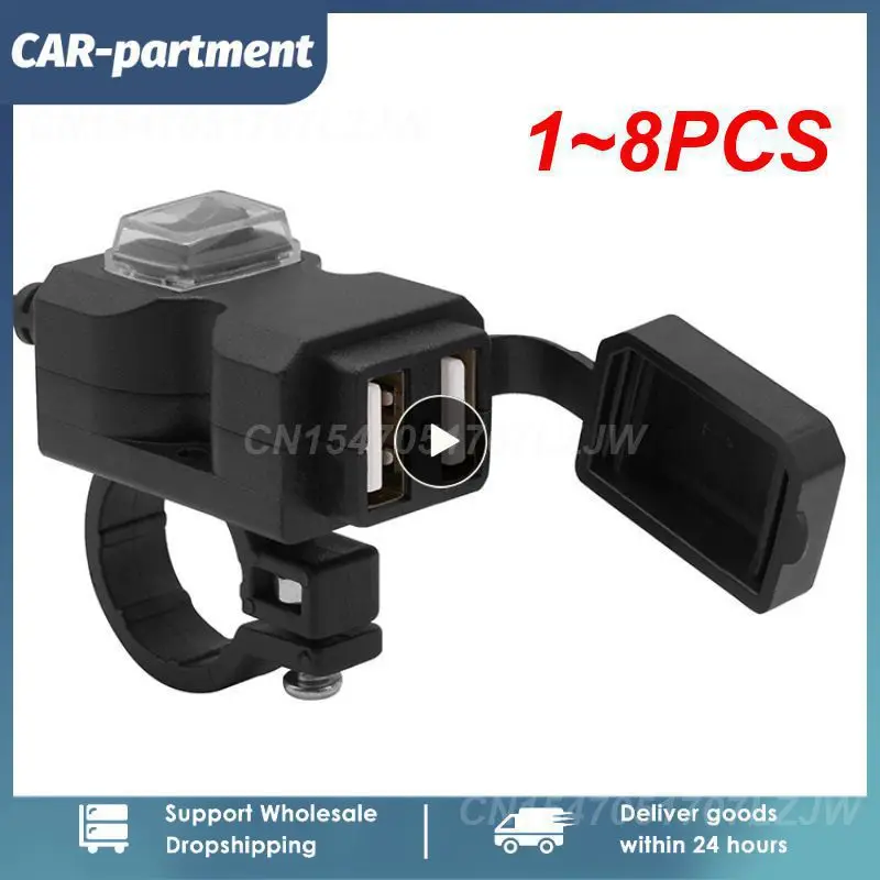

1~8PCS Motorcycle Dual USB Charger Waterproof Motorbike Handlebar Phone Charger 12V-24V Power Supply Socket with Stand