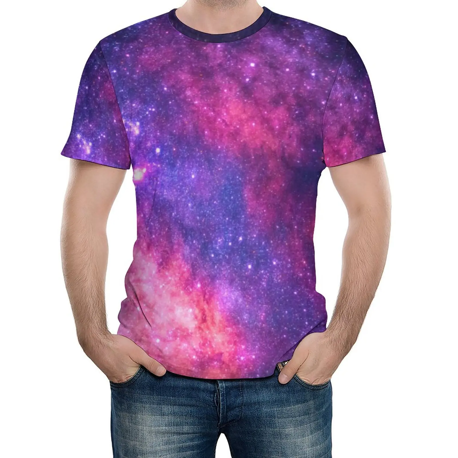 

Galaxy Sky T Shirt Pink Purple Stars Male Trending T-Shirts Graphic Tee Shirt Short-Sleeve Aesthetic Oversize Tops Birthday Gift