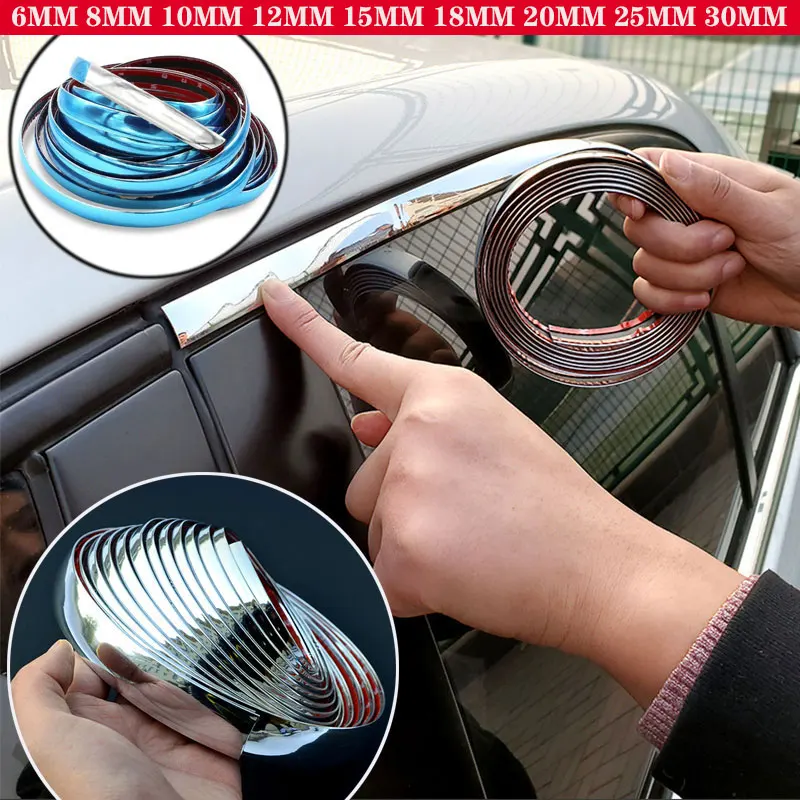 

3M Silver Exterior Universal Car Chrome Body Strip Bumper Grill Car Anti-Collision Auto Door Moulding Styling Trim Sticker