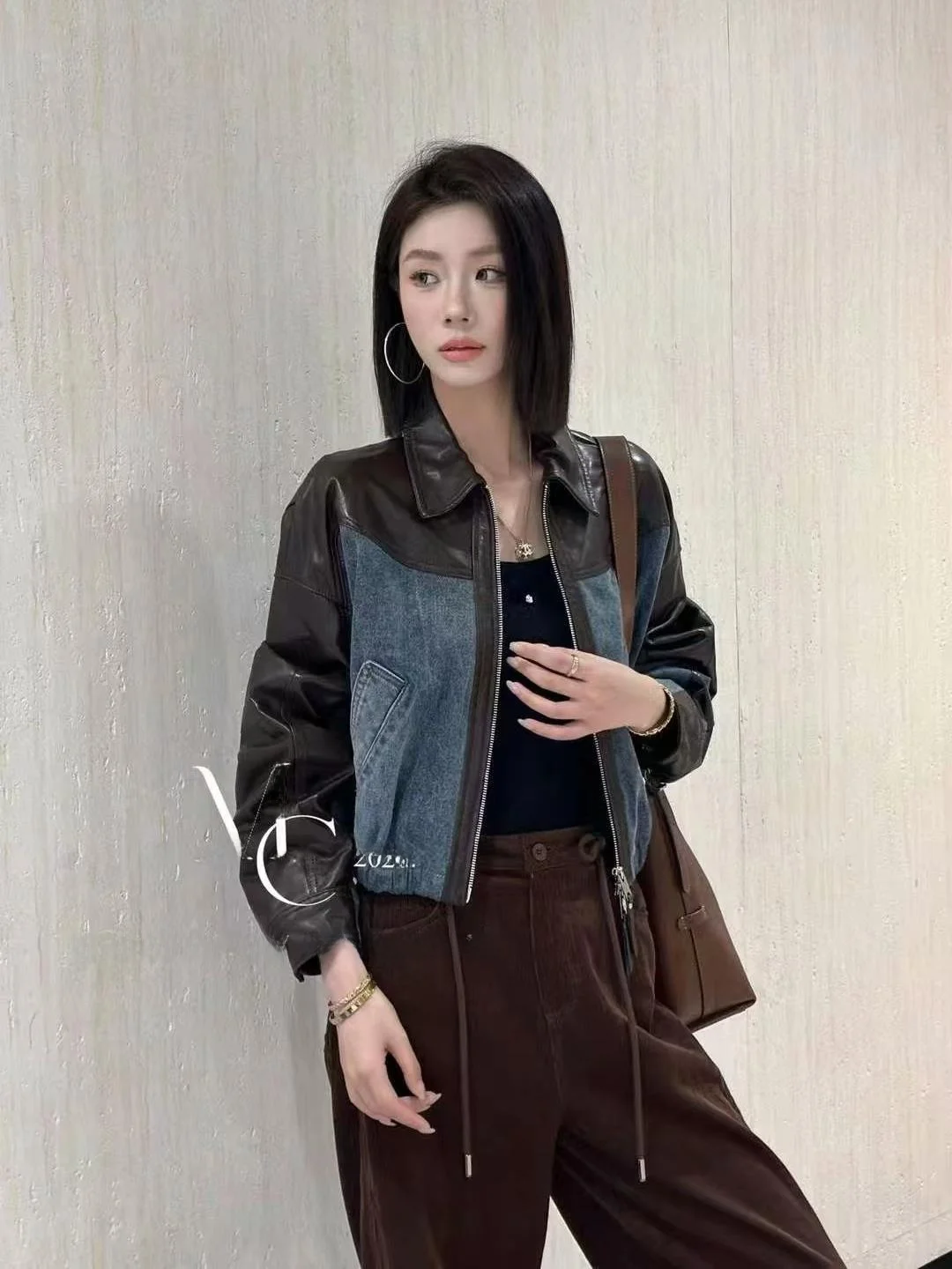 Американское винтажное джинсовое пальто из искусственной кожи с вышивкой