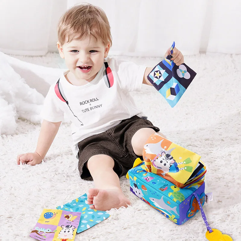 

Игрушки Монтессори для малышей от 0 до 18 месяцев, коробка для детских салфеток, красочная мягкая сенсорная игрушка для малышей, упражнения на палец