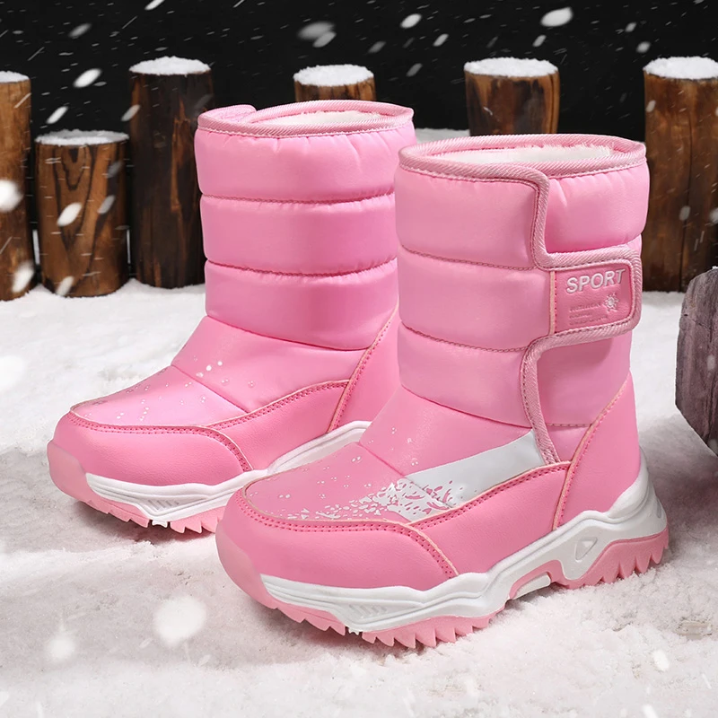 Style Children Boots Hook & Loop Boys Winter Shoes Round Toe Girls Ankle Boots Comfortable Waterproof Sneakers