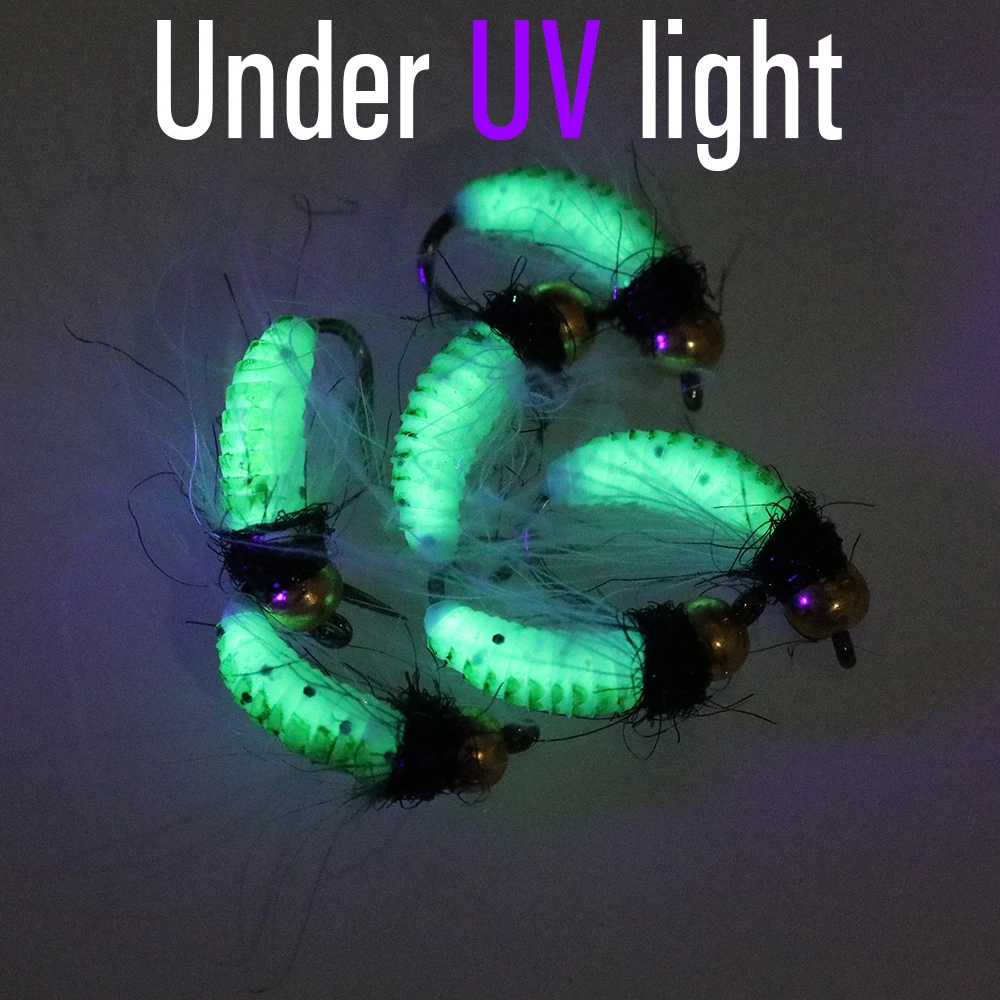 Фото Vtwins латунные бусины Caddis Larva Pupa Nymph перо Hackle UV Bug червь влажные мухи искусственная приманка для ловли форели нахлыстом №4