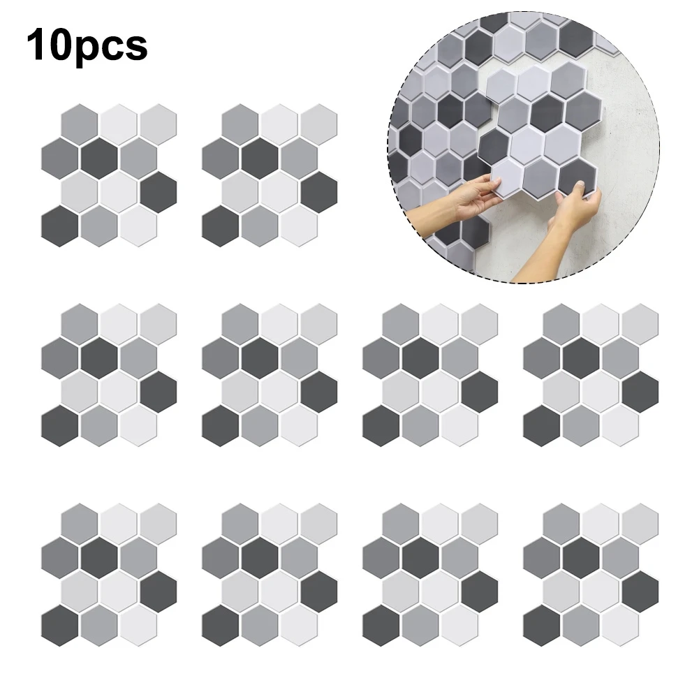 

10 Pcs 3D Tile Sticker Wall Decal Paper Self-adhesive 30*30cm PVC Waterproof For Kitchen Bathroom Home Decoration Accessories