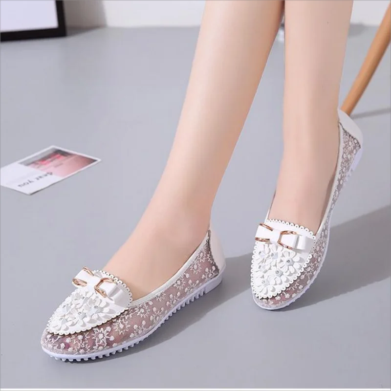 

Women Shoes Fashion Casual Summer Solid Color Sneakers Floral Embroidery Bowknot Decor Work Loafers