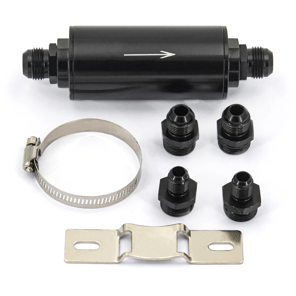 

auto aluminum 51MM fuel filter E85 stainless steel filter with 100 microns steel element AN6 AN8 AN10 adaptor fittings
