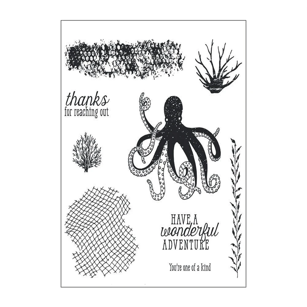 

New Ocean Octopus Clear Silicon Stamps for DIY Scrapbooking Card Album Craft Rubber Roller Transparent Stamps 11*16cm