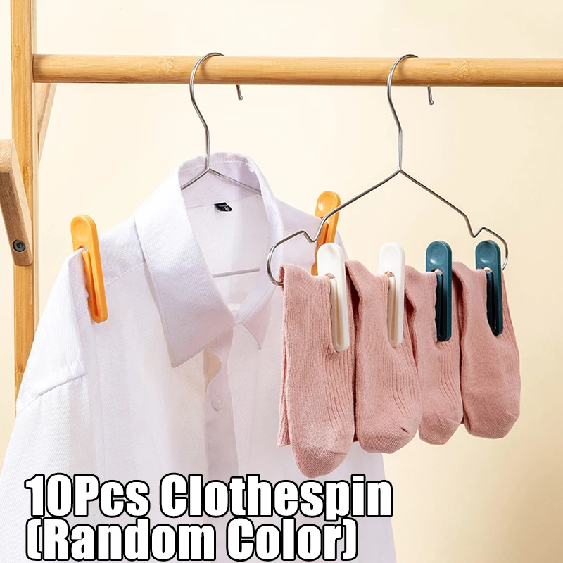 

New 10Pcs Clothespin Craft Clips Plastic Windproof Anti-drop Buckle Clothes Quilt Drying Hanger Socks Portable Clip Random Color