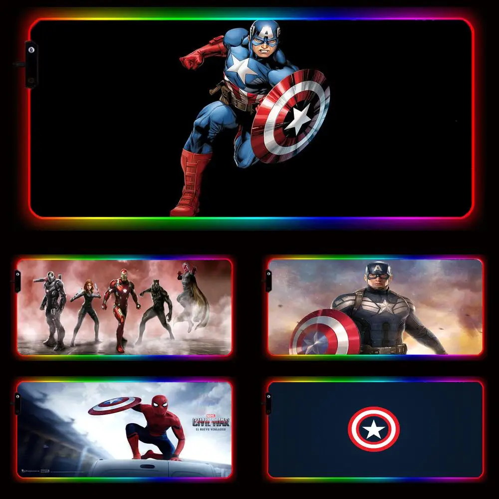 

Captain America LED Mouse Pad Gaming Large Gamer Keyboard Desk Mat Table Carpet RGB Mousepad XXL 900x400 For Computer CS
