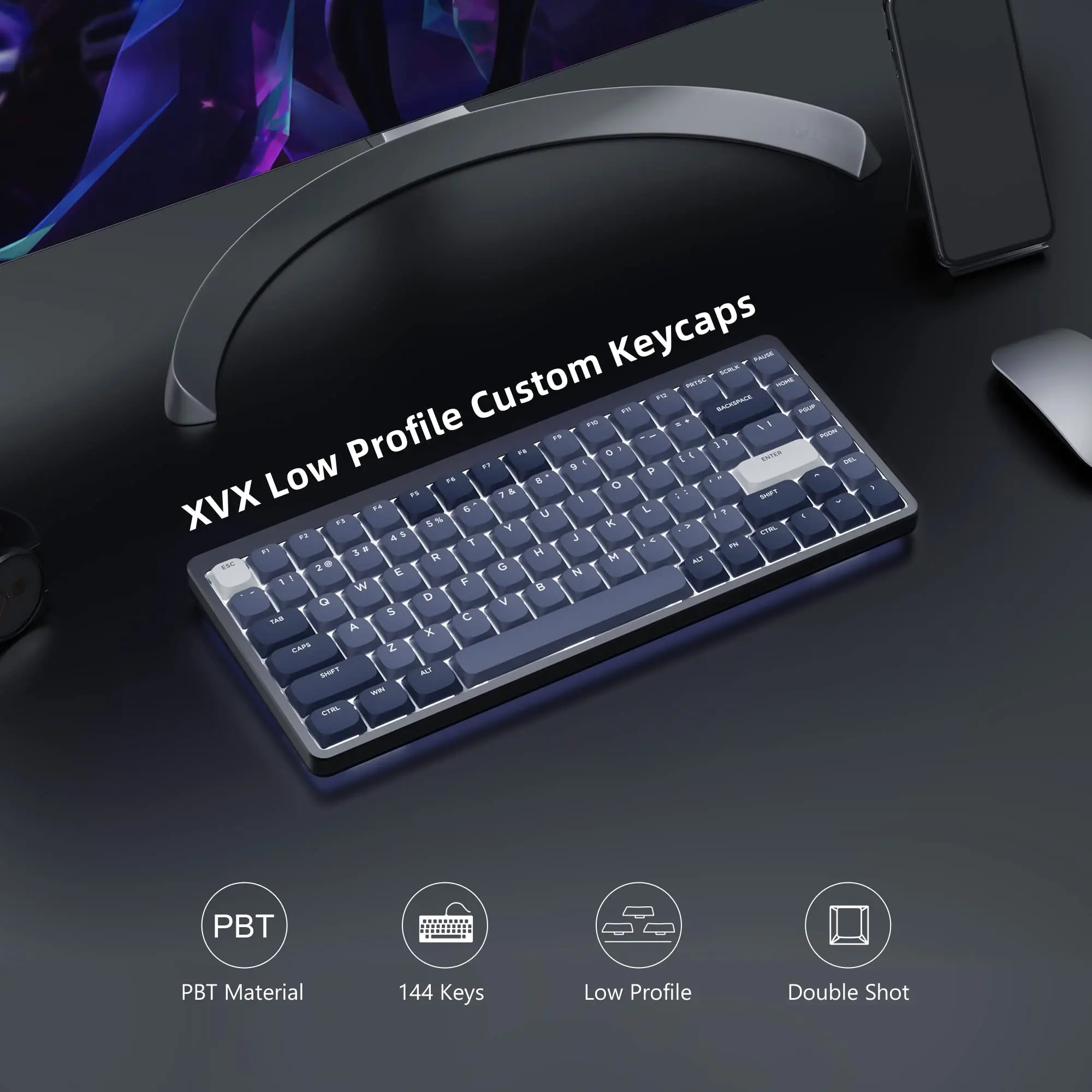 XVX Horizon тонкие колпачки клавиш PBT низкопрофильные 144 клавиши для 60% 65% 75% Gateron Cherry MX