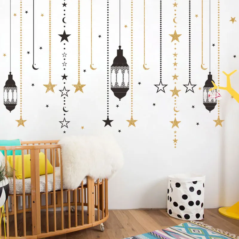 

Curtain Star Chandelier Ramadan Festival Wall Sticker Living Room Decoration Mural Art Decals Home Stickers Background Wallpaper