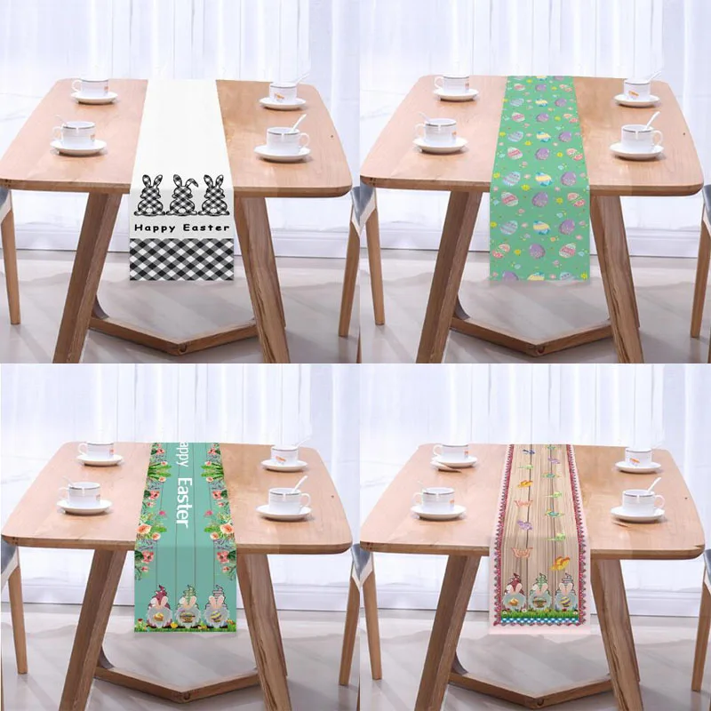 

Popular Natural Jute Burlap Easter bunny eggs printed table runner flag kitchen tablecloth party table cover home decor