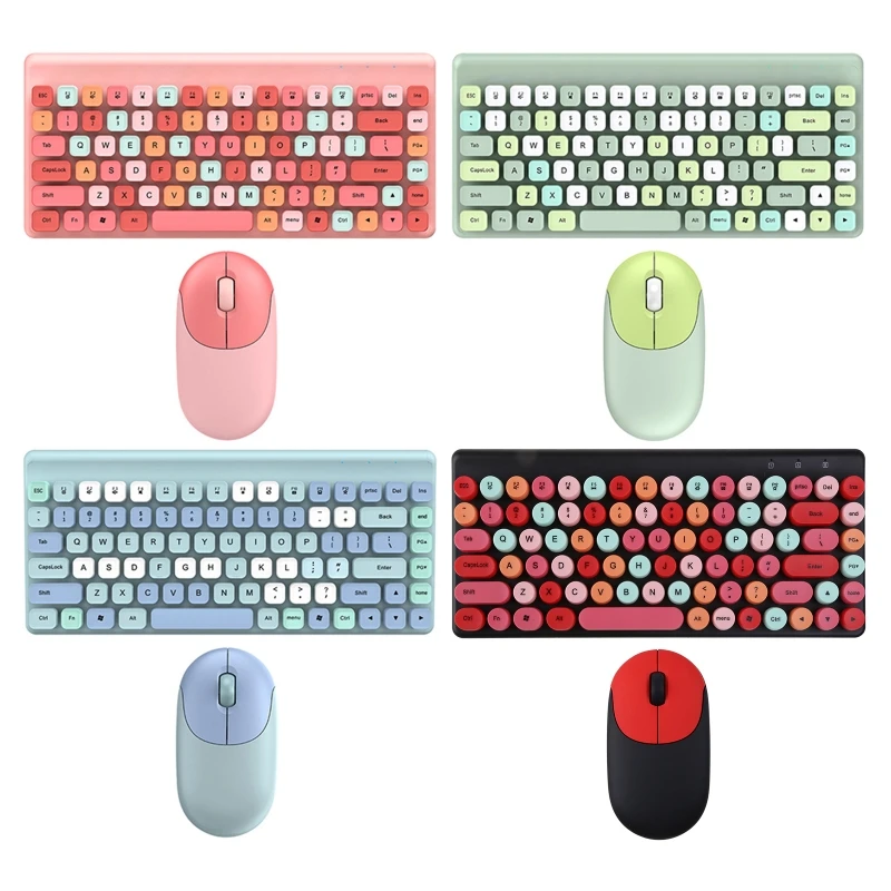 

Retro Mute Wireless Keyboard Mouse Set Lipstick Round Keycap Quiet Office Laptop Keyboard and Mouse Combo