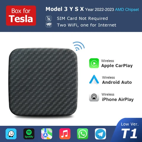 Беспроводной адаптер CarPlay для Tesla Model 3 Y X S, адаптер без SIM-карты, автоприставка с искусственным интеллектом для Spotify Waze, Android, Carplay
