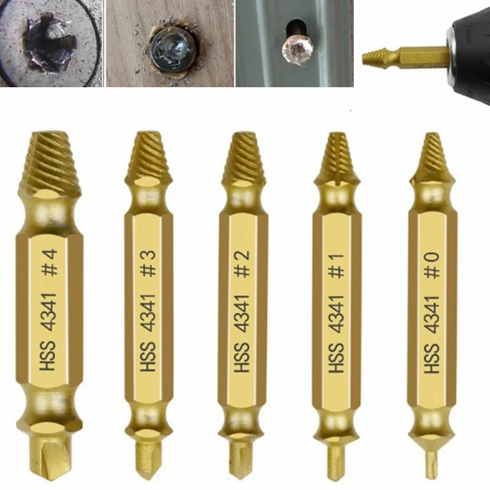 

5pcs HSS Damaged Screw Extractor Drill Stripped Screw Extractor Remover Set Double Ended Broken Screw Bolt Demolition Tools