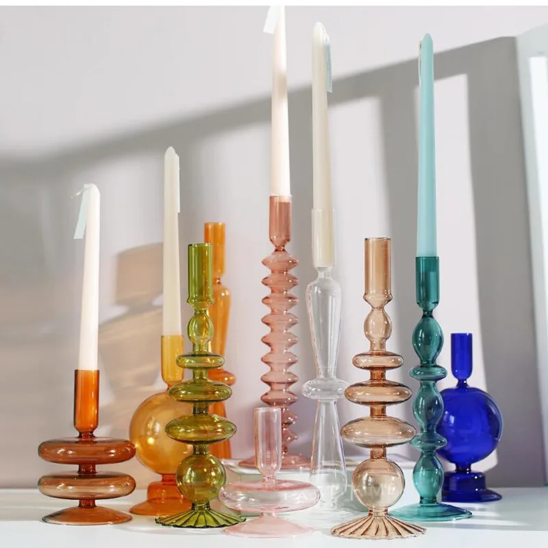 

Ins creative retro colored glass candle holders light luxury bedroom home decor candlelight dinner props wedding decoration
