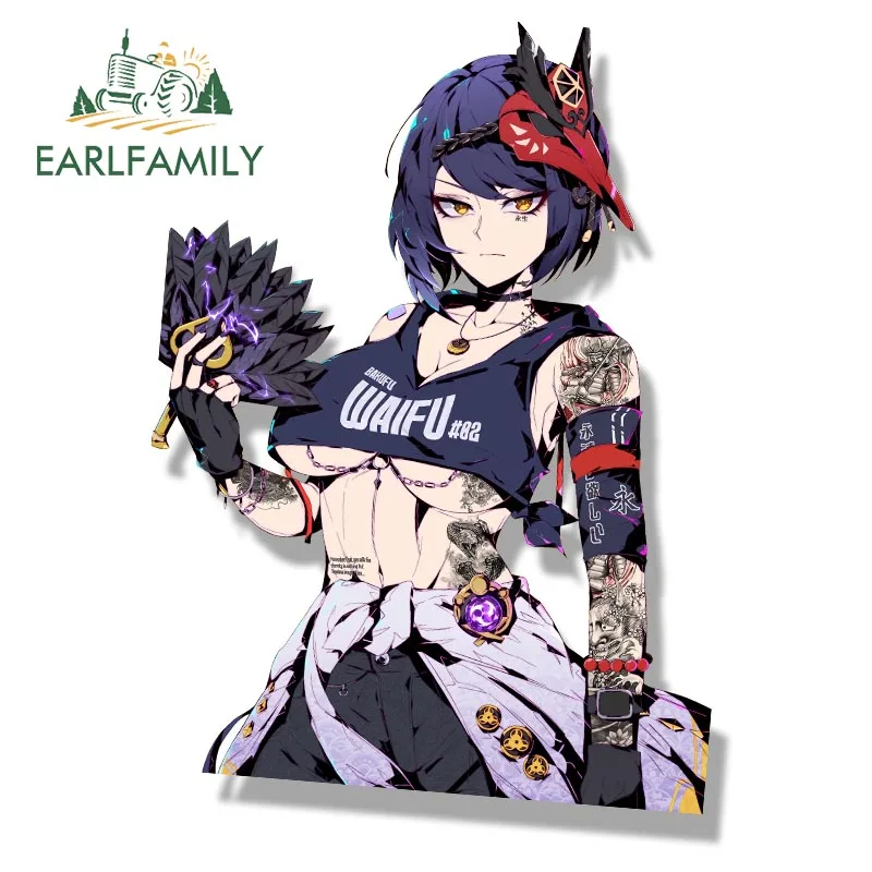 

EARLFAMILY уличная панк наклейка на машину Kujou Sara Peeker аниме Genshin Impact Waifu Fanart переводная картинка JDM Мультяшные наклейки Peek Girl