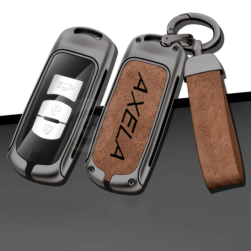 

Fashion Metal Leather Car Key Cover Case Shell For Mazda Axela Logo Protective Keyring Key Fob Keychain Accessories