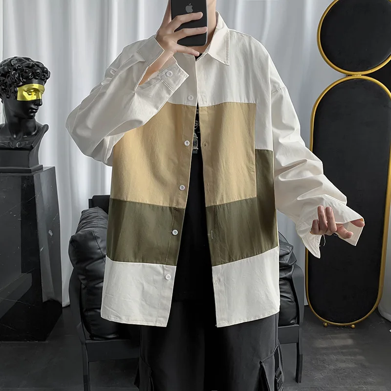 2022 New Spring and Autumn Japanese Shirt Men's Long-sleeved Korean Trend Shirt Handsome Stitching Loose Shirt Jacket Men
