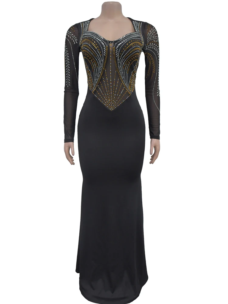 Beyprern женское длинное платье макси с украшением кристаллами гламурное сетчатое