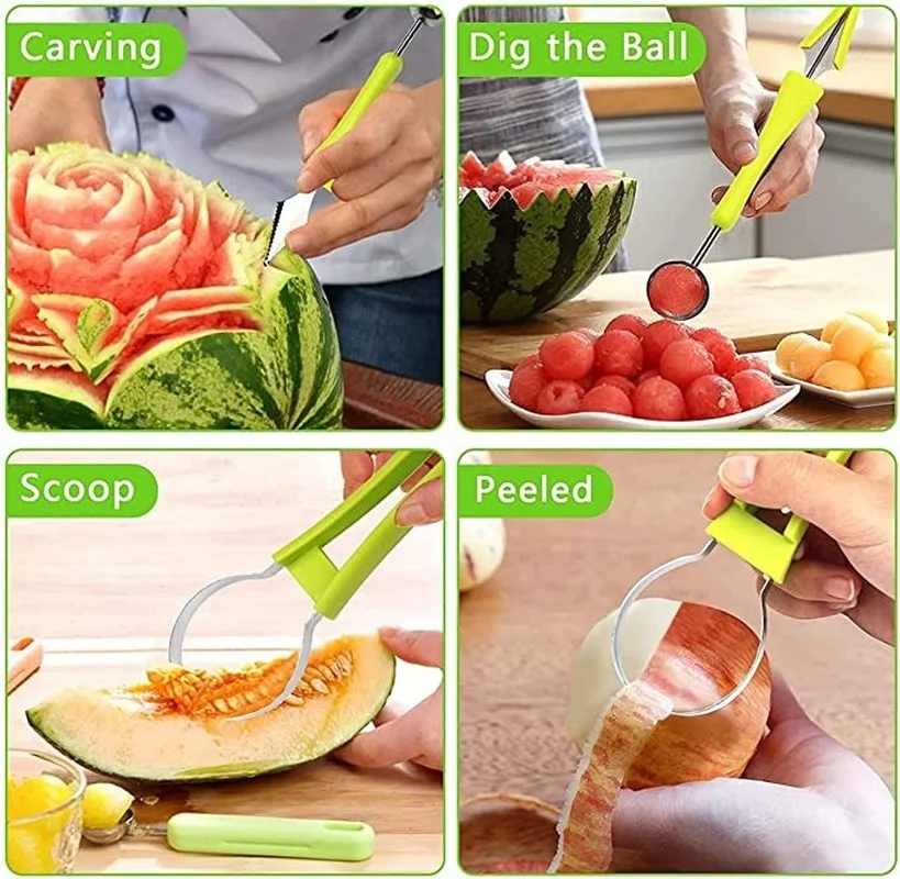 Stainless Steel Fruit Carving Knife Three-piece Fruit Platter Tool Ball Digger Set Watermelon Digging Spoon Kitchen Accessories