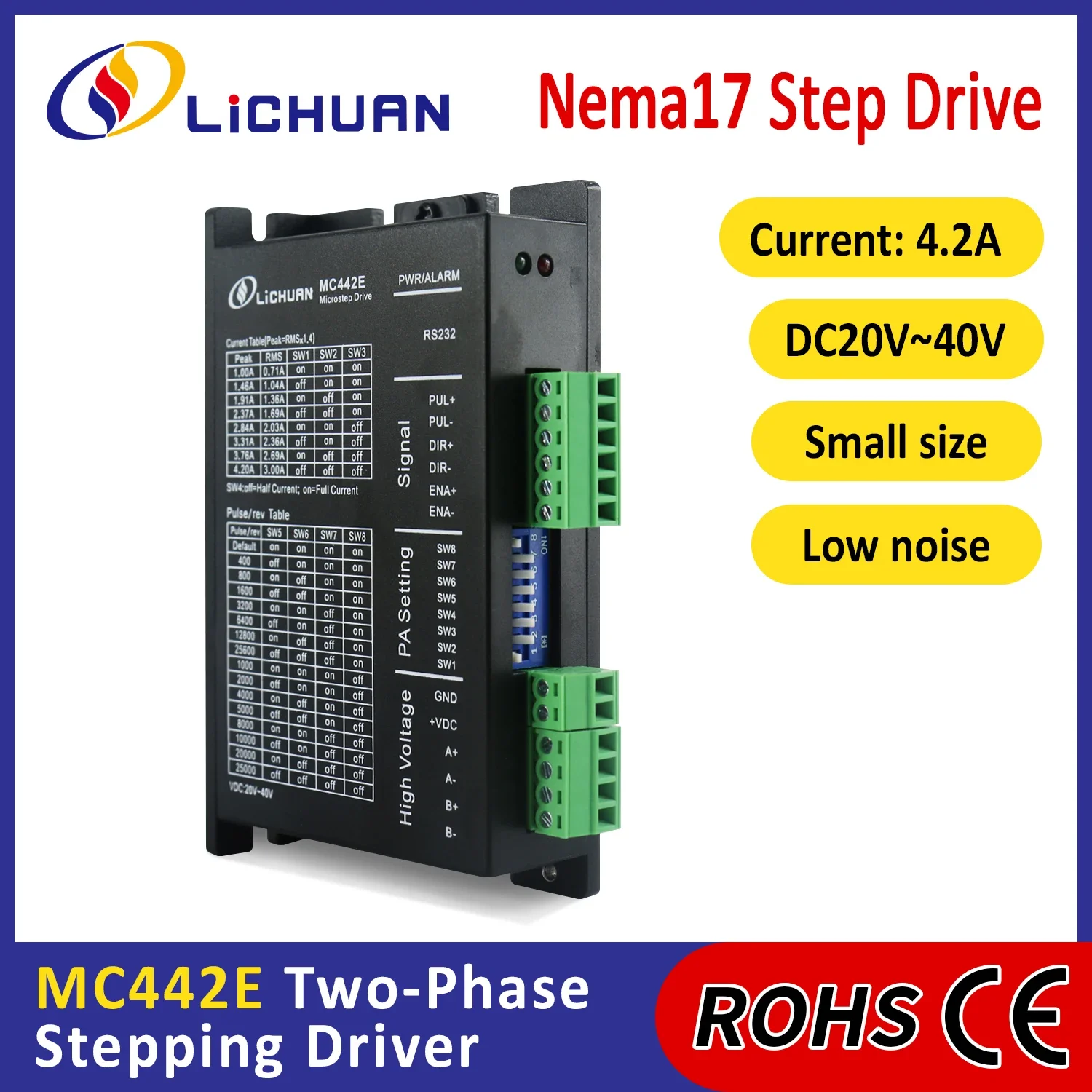 Lichuan MC442E 2-фазный шаговый драйвер 4 2 А подходит для шагового двигателя Nema 17 23