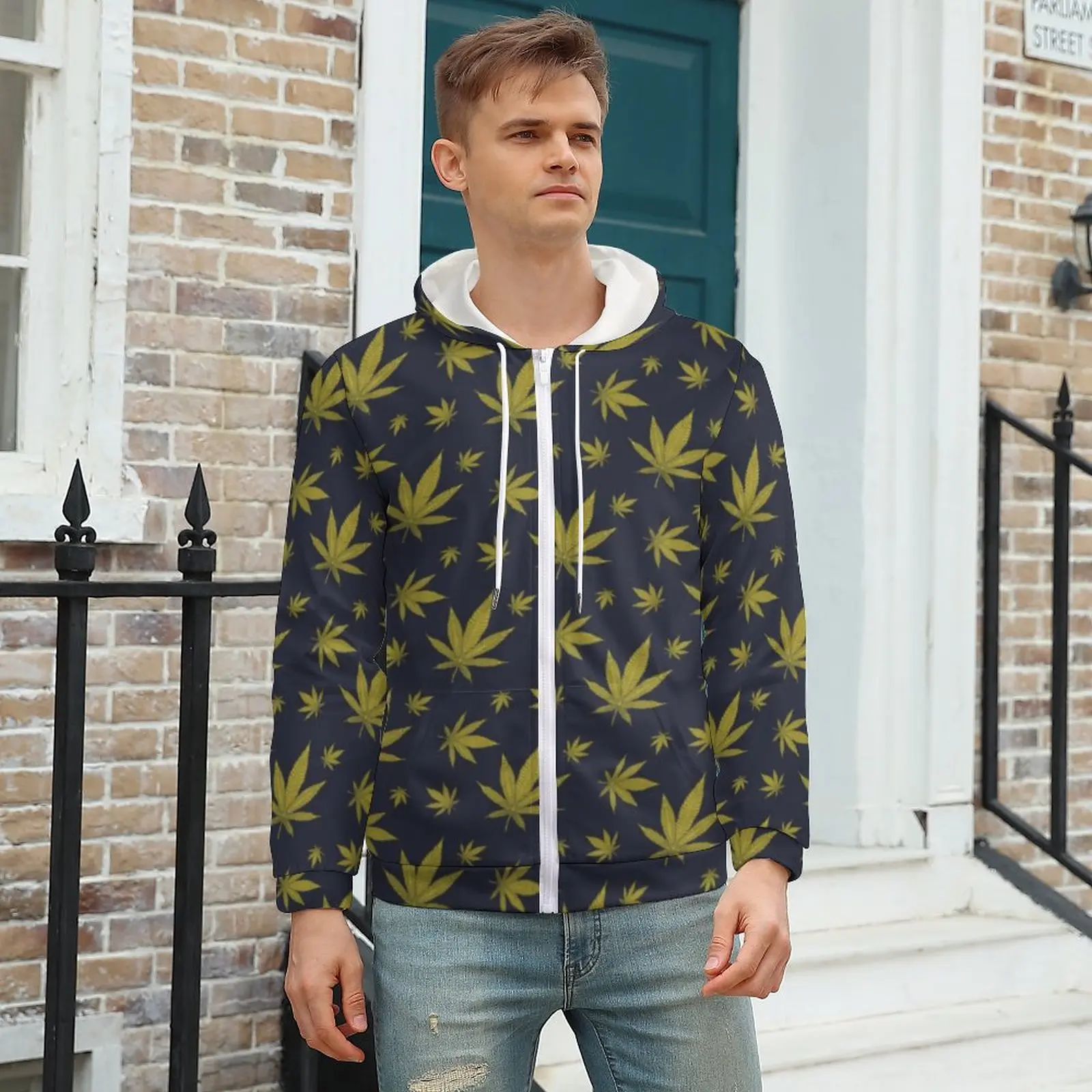 

Gold Weed Print Loose Hoodies Male Design Leave Street Wear Hoodie Winter Long-Sleeve Cute Custom Top 4XL 5XL 6XL