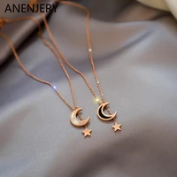 anenjery 316l stainless steel moon tassel star clavicle necklace new french womens necklace party jewelry gift