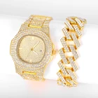 Женские и мужские кварцевые часы со стразами, с браслетом