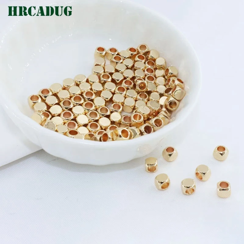 18K Gold Plated Rectangular Smooth Bead Large Hole Spacer Beads For Woman's Bracelet Handmade Jewelry Making Accessories Finding
